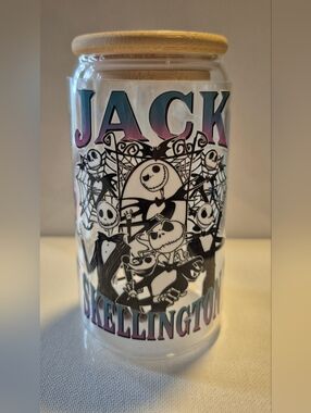 🪻3/$25 Jack SKELLINGTON 16oz Glass Tumbler Custom Made To Order ➕️ Lid Straw